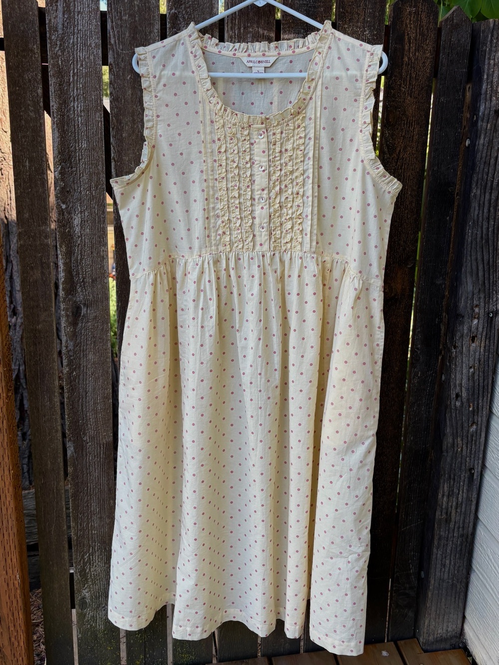 April Cornell Candy Dot Porch Dress In Pale Yellow & Dusty Pink Sz L